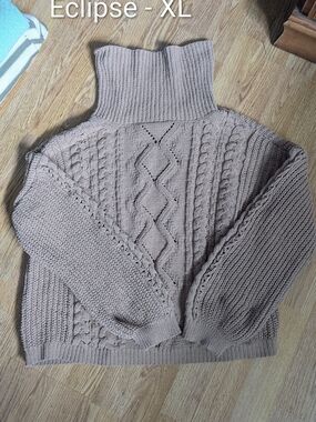 Eclipse Taupe Cable Knit Turtleneck Sweater